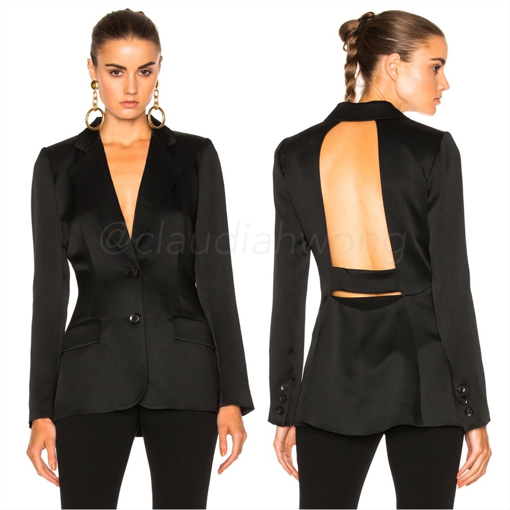MARISSA WEBB Lois Backless Satin Crepe Blazer Jacket in Black